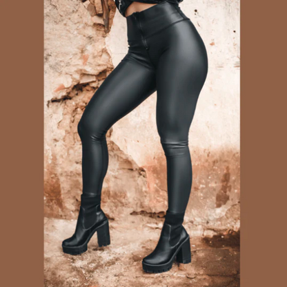 Leggins tipo cuero con cremallera hot sale